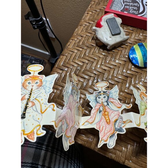 Vintage Cat-Themed Christmas Ornament Set With Stocking Cat Paper Garland - Picture 11 of 14